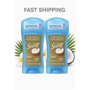 2 Pack Secret Clear Gel Deodorant Nurturing‎ Coconut 2.6oz – 72HR Protection